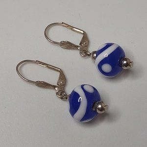 Vintage Blue And White Glass Bead Earrings